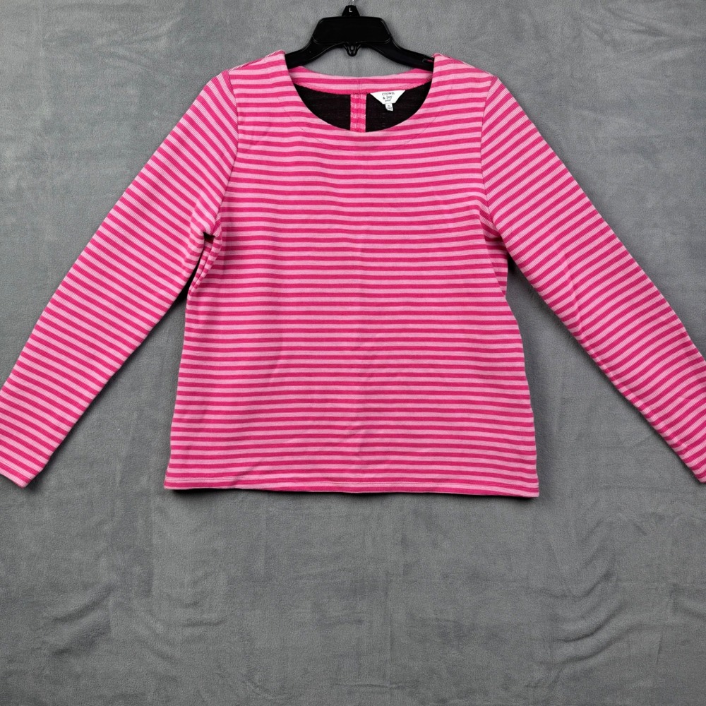 Crown & Ivy Petite Pink‎ Striped Long Sleeve Crew Neck Top Women's PL